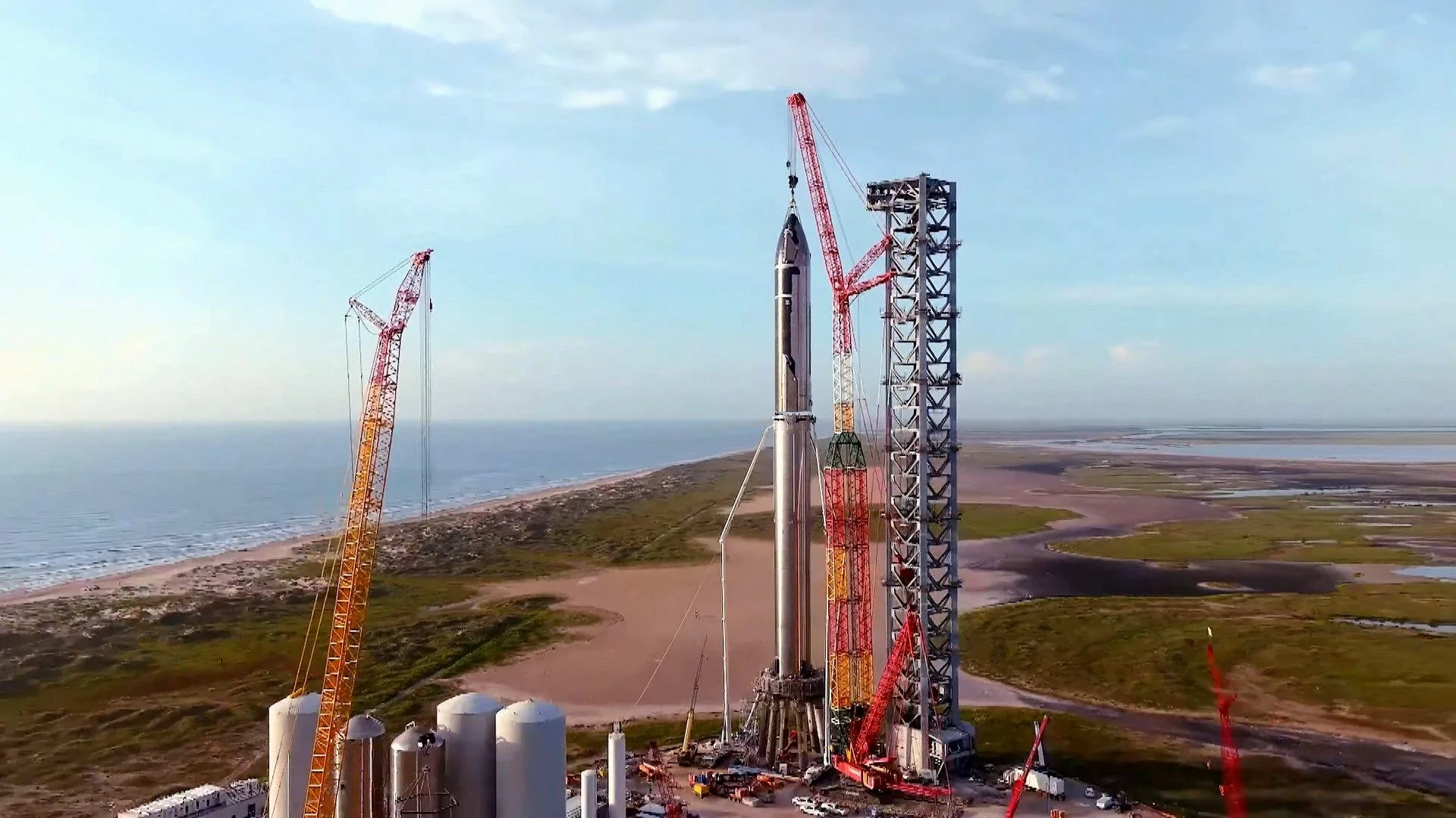 Cybercab Robotaxi Space X Largest Rocket So Far stacking