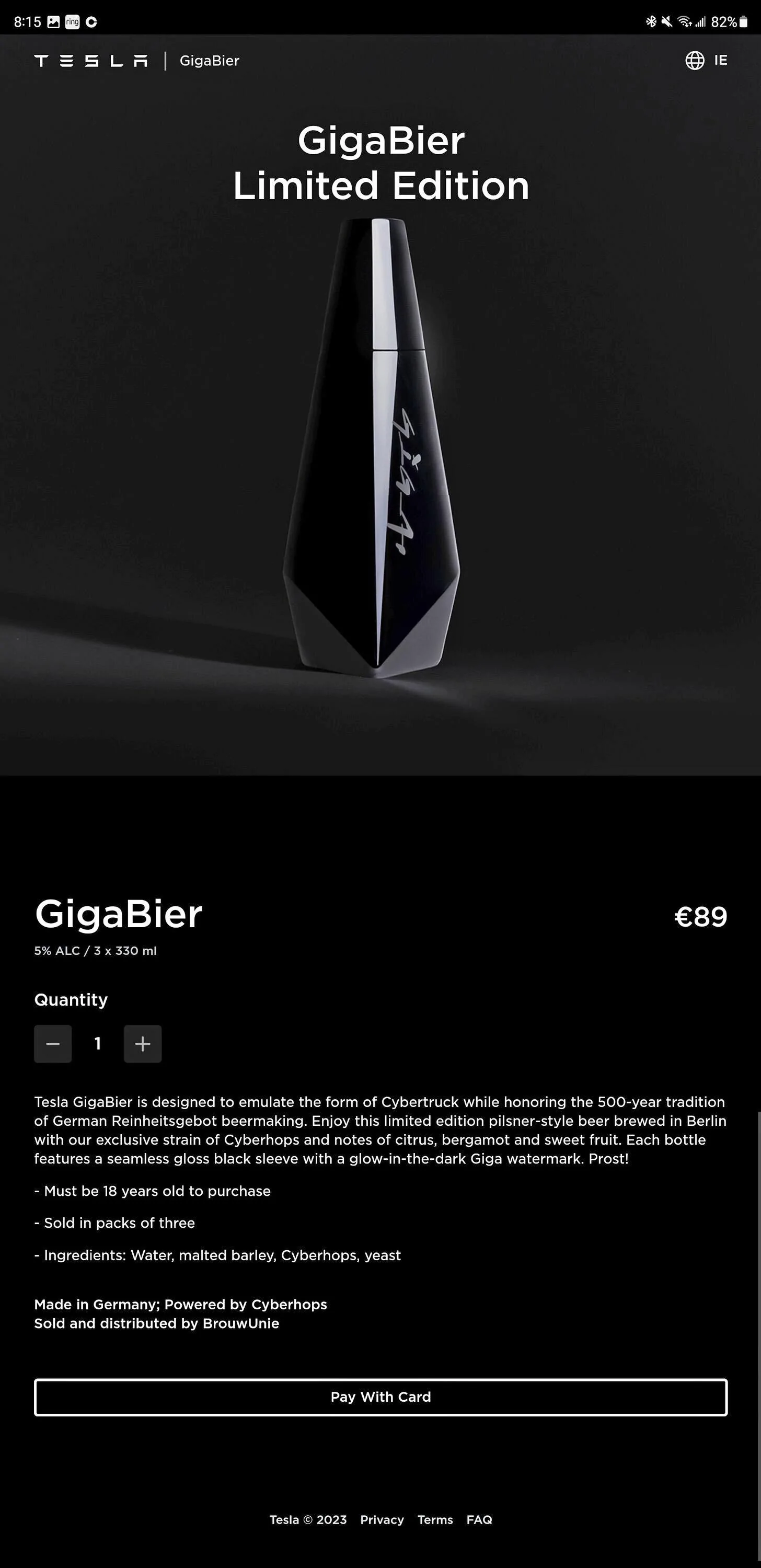 Cybercab Robotaxi Gigabier (Tesla beer) is here with Cybertruck inspired bottle! Screenshot_20230330_201522_Chrom