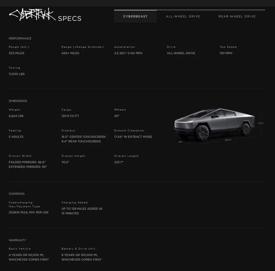 Cybercab Robotaxi Tesla Cyber Truck web Site prices, options, models wow CyberBeast Specs