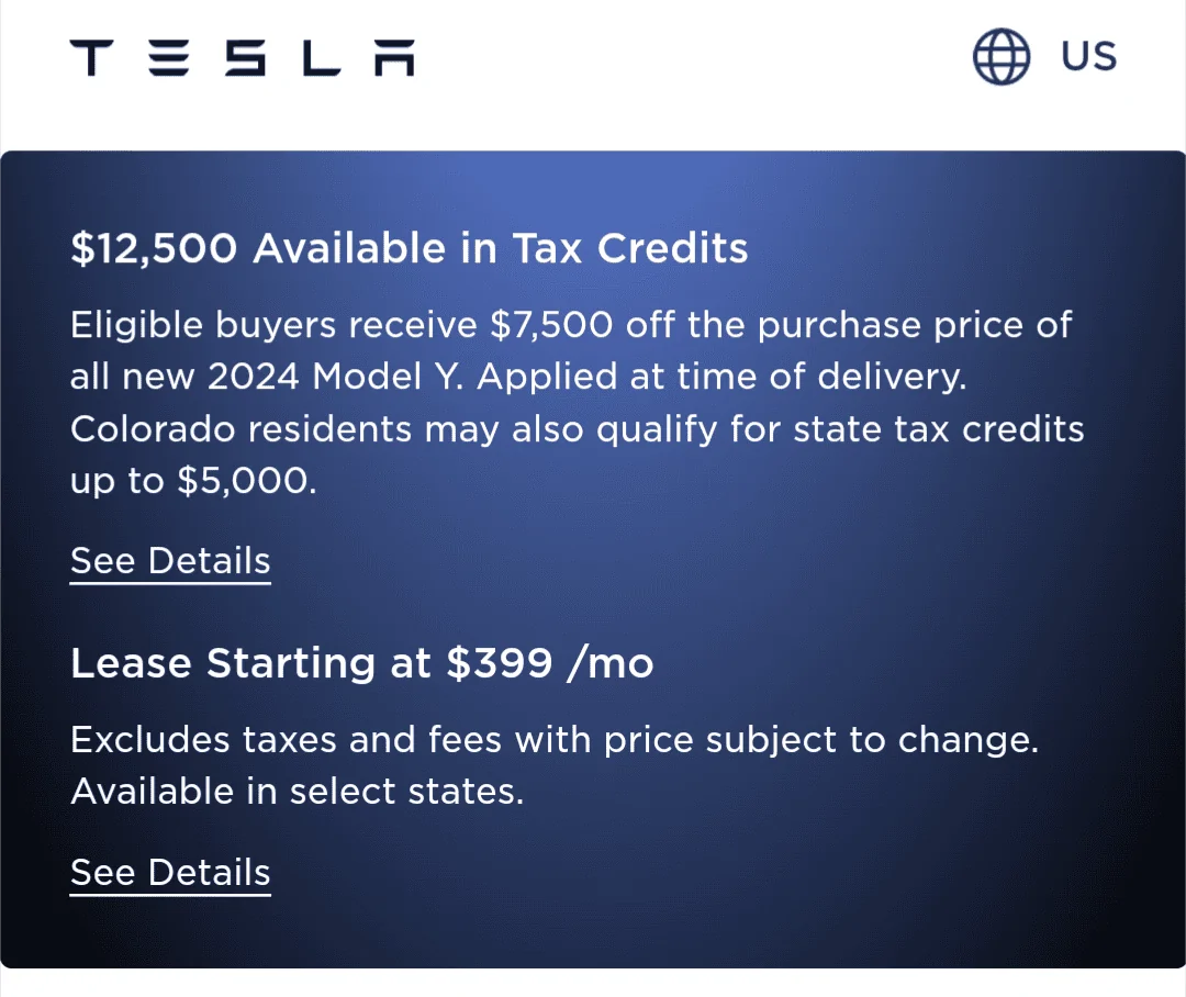 Cybercab Robotaxi $7500 POS Federal Tax credit live at Tesla! (Twice a year!) Screenshot_20240113-072620