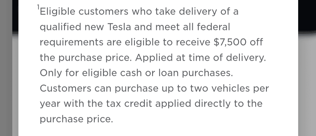 Cybercab Robotaxi $7500 POS Federal Tax credit live at Tesla! (Twice a year!) Screenshot_20240113-072915