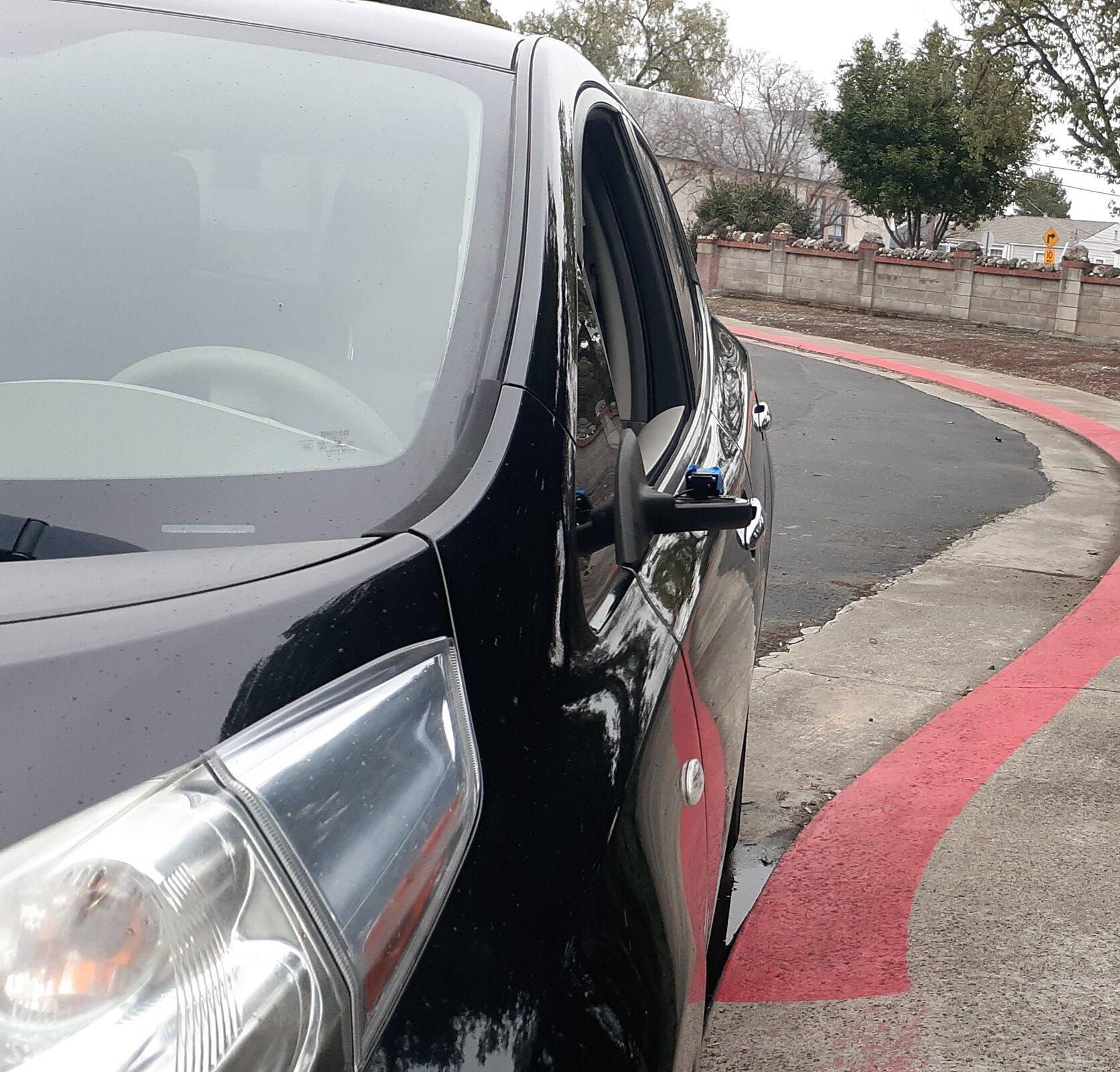 Cybercab Robotaxi camera side mirror on leaf 20210126_183710