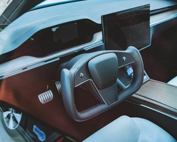 Cybercab Robotaxi Tesla Model S with Yoke Steering wheel hits the public streets: First look IMG_6534-scaled-617x494