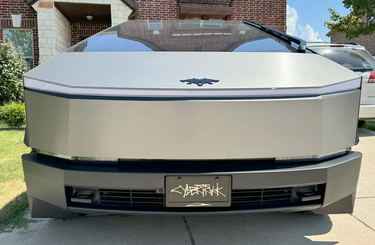 Cybercab Robotaxi ? Introducing the Cyberbeast 3D Laser-Cut Emblem Badge Gloss Black Acrylic cyberbeast-emblem-hood-front