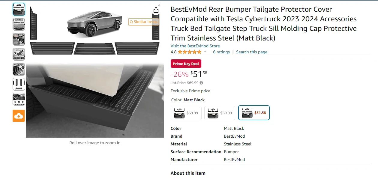 Cybercab Robotaxi Newly Added Prime Day Deal: Stainless Steel Matte Black Rear Bumper Protector and TPE Rear Bumper Protector! 1721217647787-vz