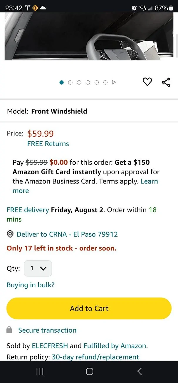Cybercab Robotaxi [Elecfresh] Windshield Sunshade For Cybertruck Screenshot_20240727_234203_Chrom
