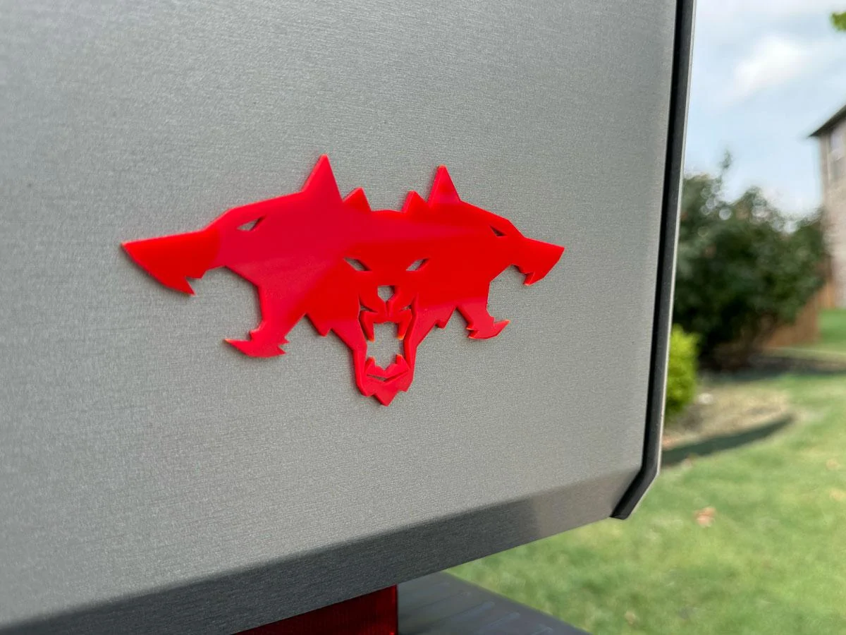 Cybercab Robotaxi ? [Giveaway] Custom License Plate Frame Raffle (with Your Text) + Discount Code emblem-red-tailgate-corner-angl