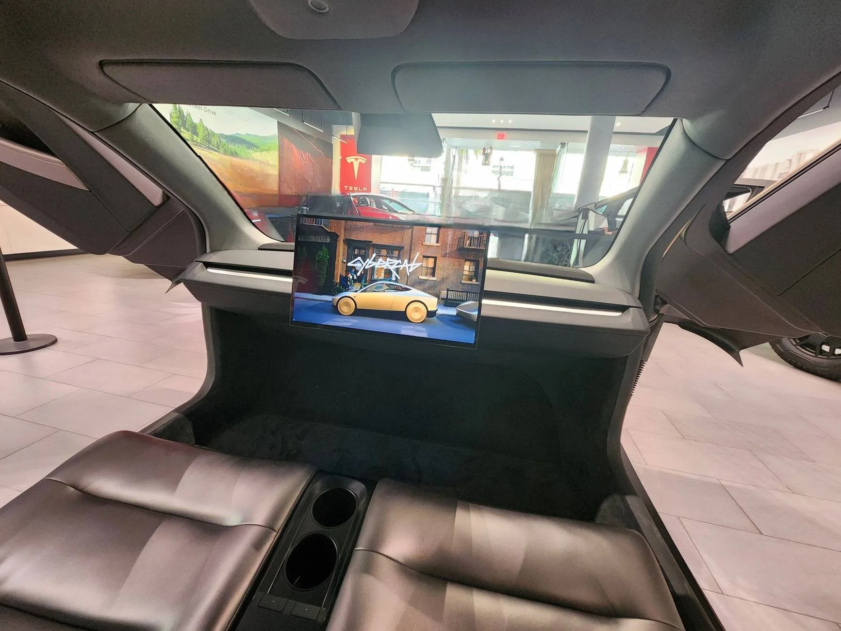 Cybercab Robotaxi First Cybercab appearance at a Tesla store! (Santana Row, San Jose) cybercab robotaxi interior passenger vi