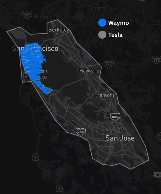 Cybercab Robotaxi San Francisco / Bay Area Robotaxi service launches! Service area dwarfs Waymo's GxKDDz0X0AA1DqM