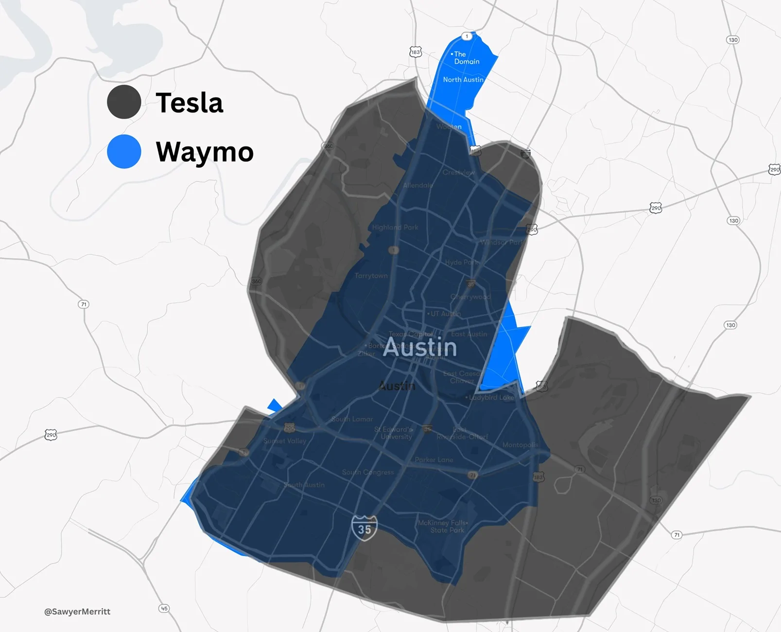 Cybercab Robotaxi Tesla Robotaxi geofence area expands in Austin again, now much bigger than Waymo's GzSTg0QXoAATLhj