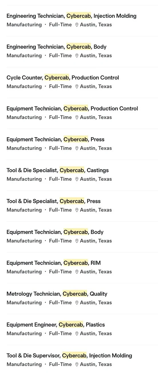 Cybercab Robotaxi 13 job openings related to Cybercab production now listed G4RnALNXsAAYcfa
