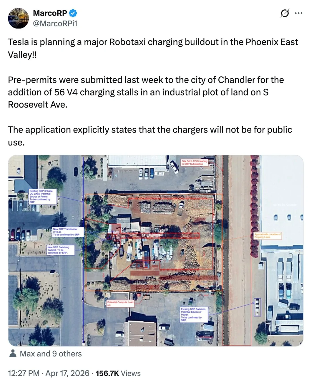Cybercab Robotaxi Robotaxi Charging Station Hub plans revealed. First sites in Chandler & Mesa, Arizona Screenshot 2026-04-21 at 10.00.06 AM
