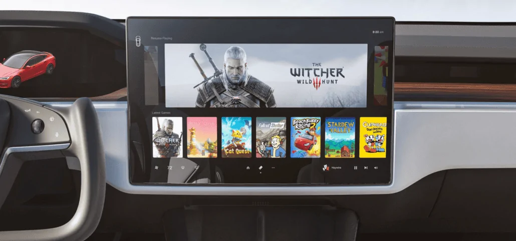 Cybercab Robotaxi AMD adds Tesla as a customer after winning over the PC market TESLA-Model-S-2021-Cyberpunk-2077-Game-_3-1030x481