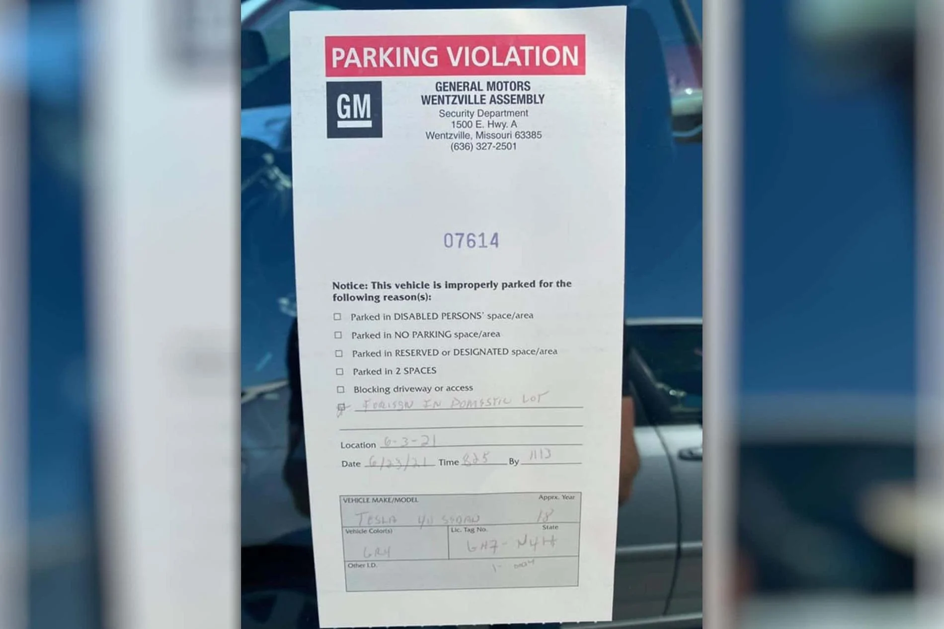 Cybercab Robotaxi Tesla Driver Ticketed After Parking 'Foreign Car in Domestic Lot' at GM Factory message-editor%2F1624638114248-inlinec