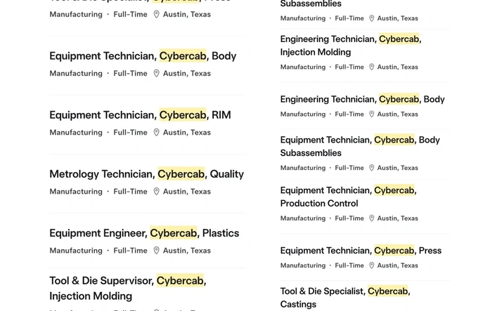 13 job openings related to Cybercab production now listed
