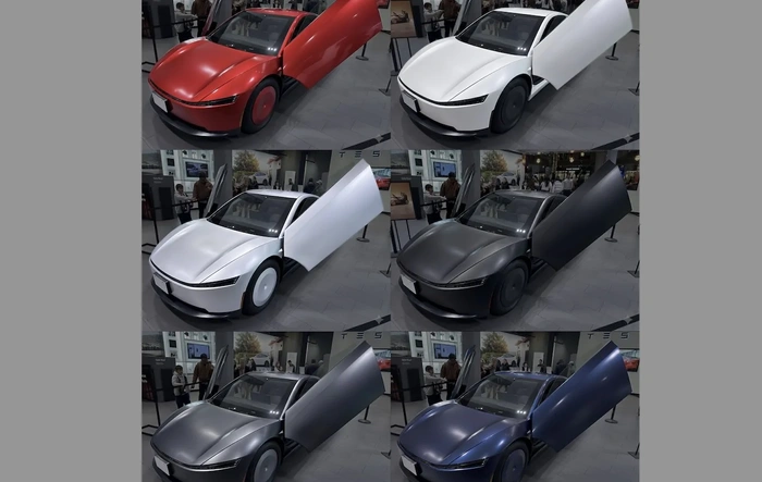 Cybercab in other colors: white, silver, red, black, gray, dark blue